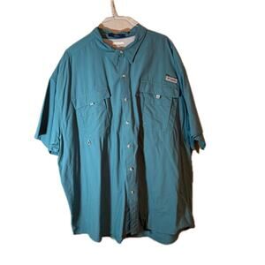 5X Columbia PFG Bahama Shirt Blue Short Sleeve Fishing Button Up Vent